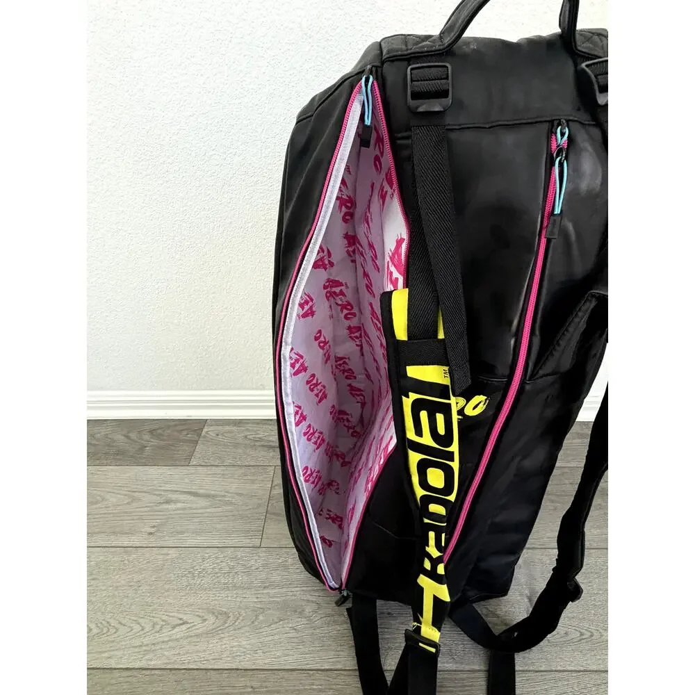 Babolat Pure Aero Rafa 6 Pack Tennis Racquet Bag Navy Pink Yellow
